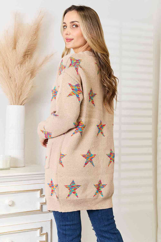 Star Power Open Front Longline Cardigan