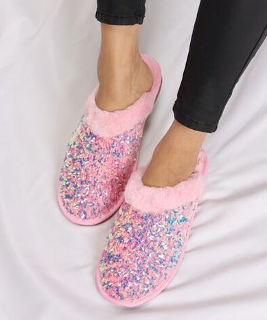 Sequin Plush Slippers
