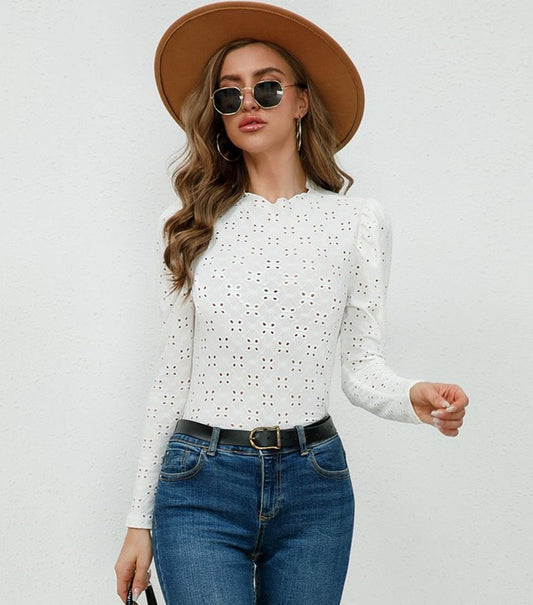 White Eyelet Long Sleeve Blouse