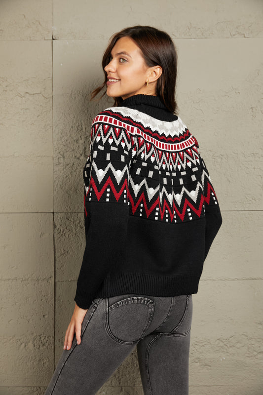 Chevron Turtleneck Ribbed Sweater