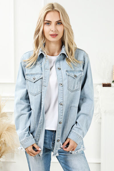 Distressed Frayed Hem Denim Jacket | Multiple Colors