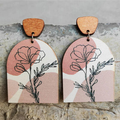 Geometrical Wooden Drop Earrings