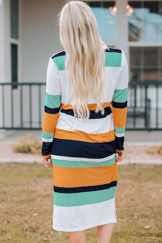 Fall Striped Side Slit Midi Dress
