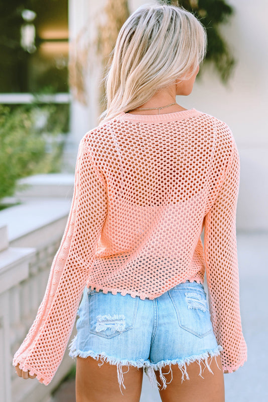 Coral Openwork Knit Top