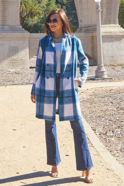 Into Plaid Button Up Lapel Collar Coat