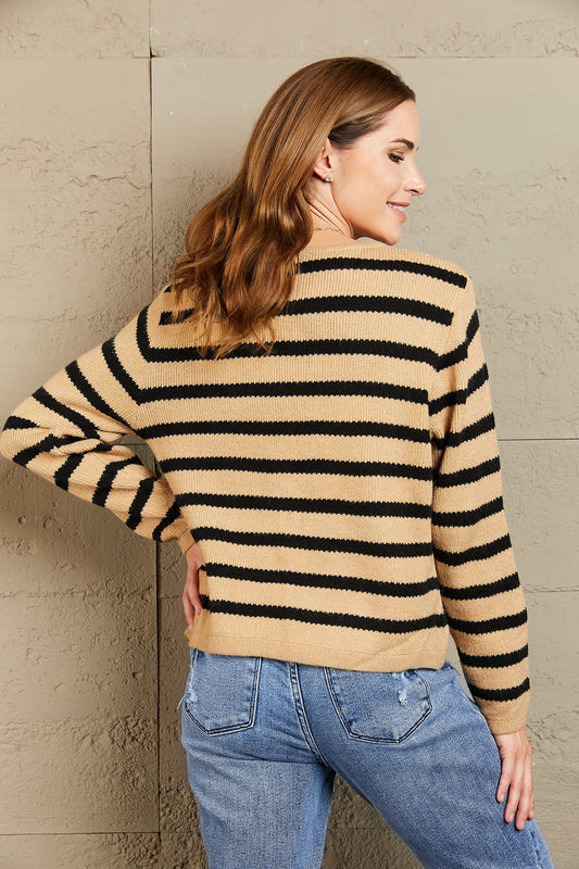 Oatmeal Striped Button Front Cardigan