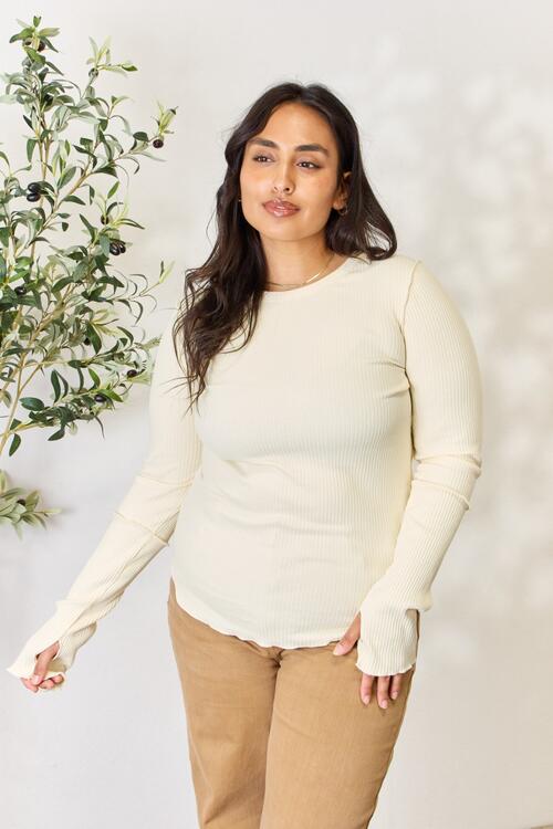 Vanilla Cream Ribbed Long Sleeve Top