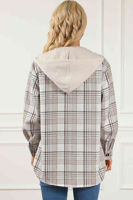 Sandy Plaid Button Hooded Jacket
