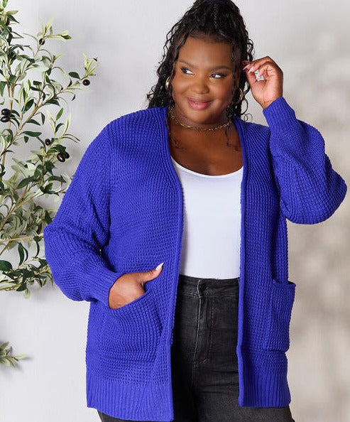 Royalties Waffle-Knit Open Front Cardigan