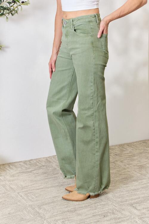 Sage Raw Hem Wide-Leg Jeans | Risen