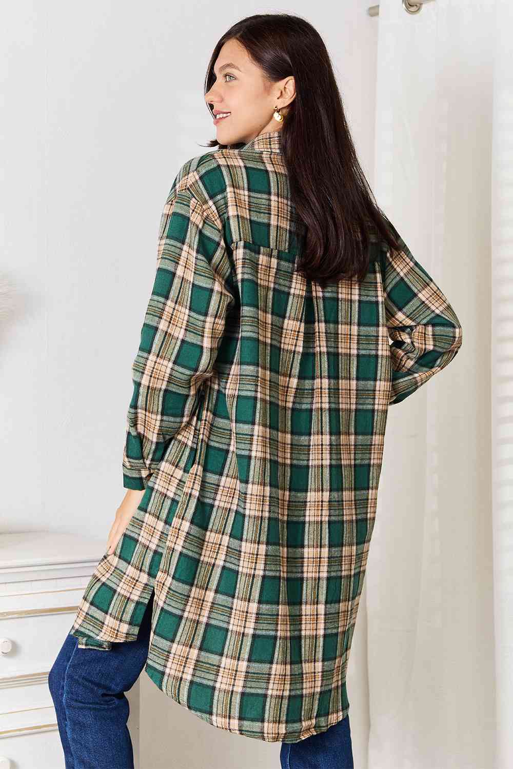 Plaid Collared Long Sleeve Top