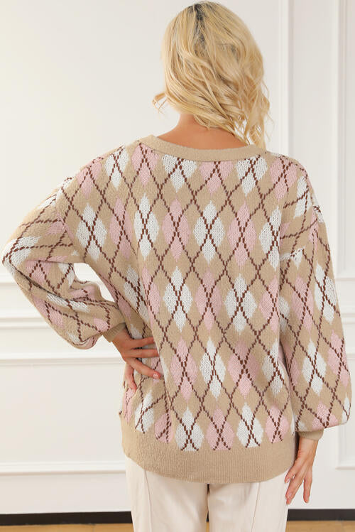 Buttoned Up Geometric Cardigan