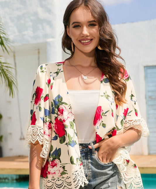 Floral Print Flounce Cardigan