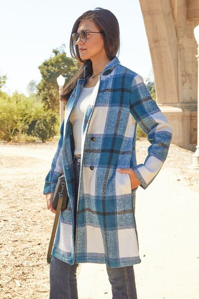 Into Plaid Button Up Lapel Collar Coat