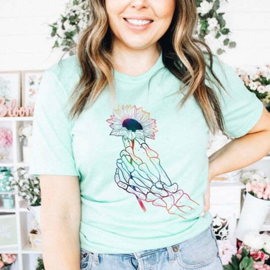 Rainbow Skellie Sunflower Graphic Tee or Sweatshirt - Bella Lia Boutique