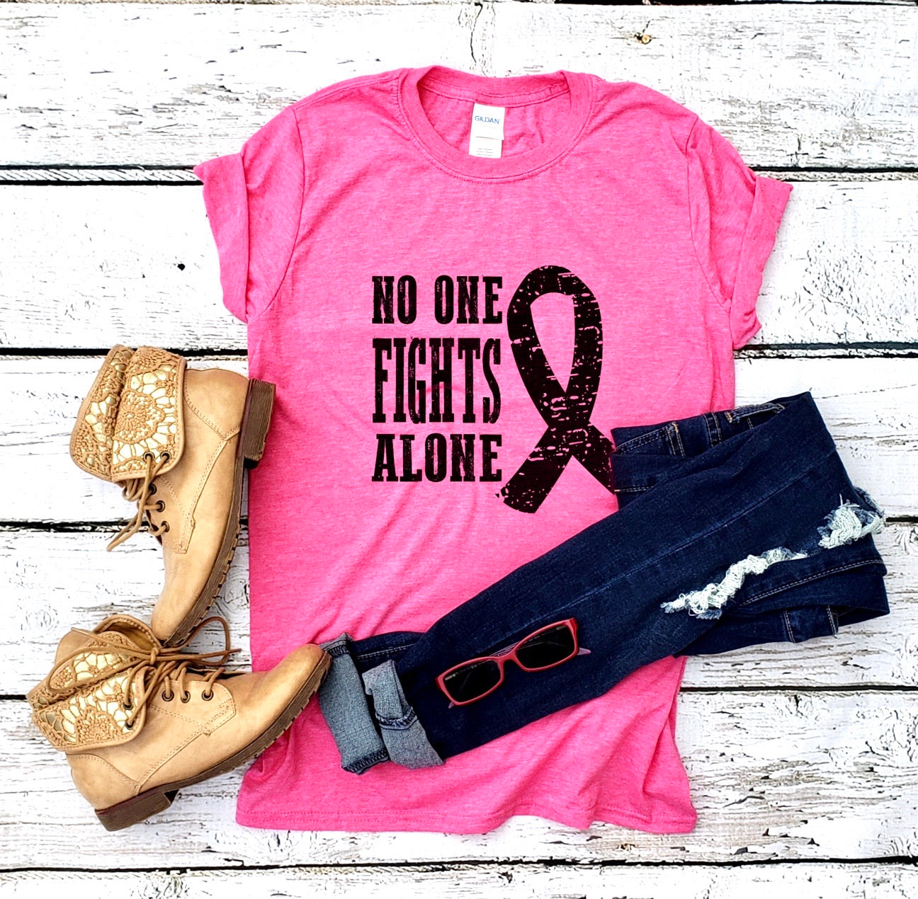 No One Fights Alone Adult Unisex Shirt - Bella Lia Boutique