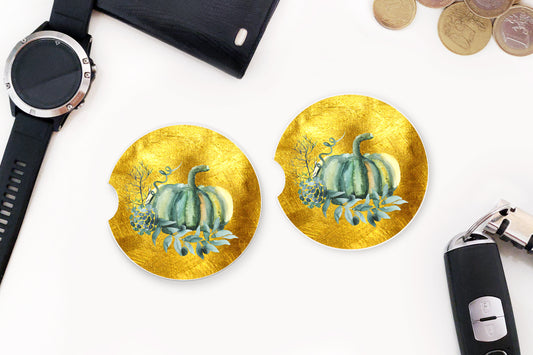 Gold Pumpkin Fall Car Coasters - Bella Lia Boutique