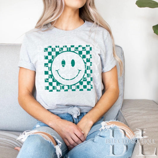 Checkered Smiley Graphic Tee or Sweatshirt - Bella Lia Boutique