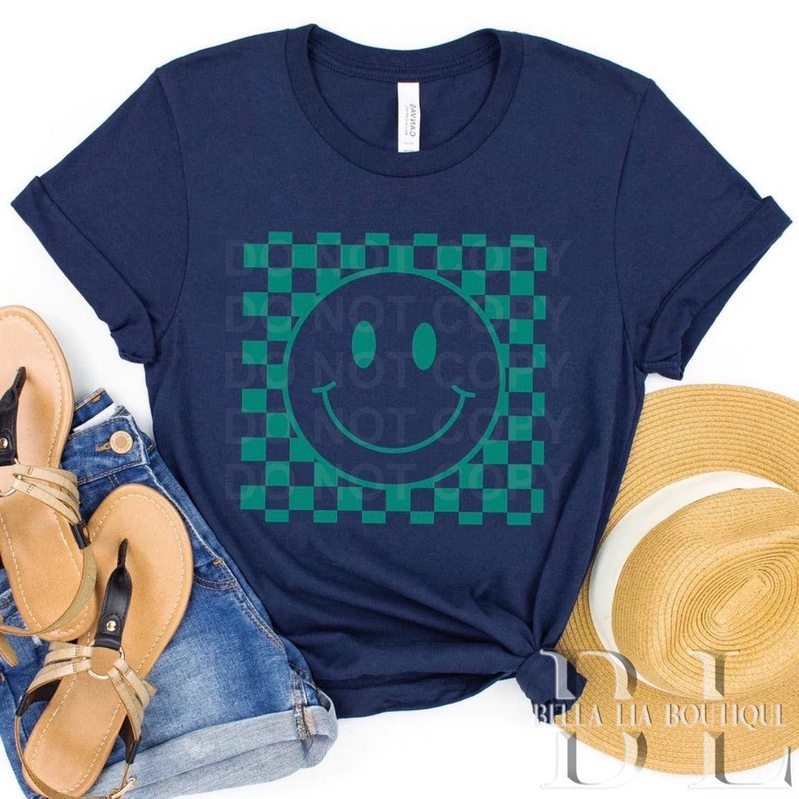 Checkered Smiley Graphic Tee or Sweatshirt - Bella Lia Boutique