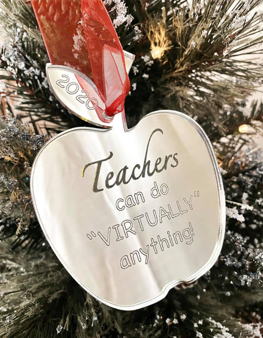 Teachers Can Do Anything Silver Mirrored Engraved Ornament - Bella Lia Boutique
