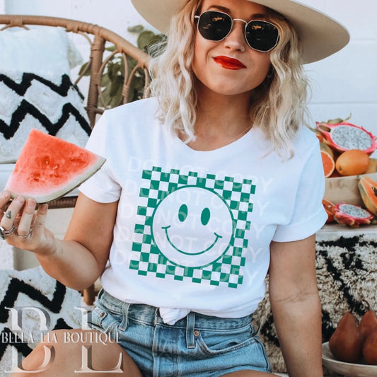 Checkered Smiley Graphic Tee or Sweatshirt - Bella Lia Boutique