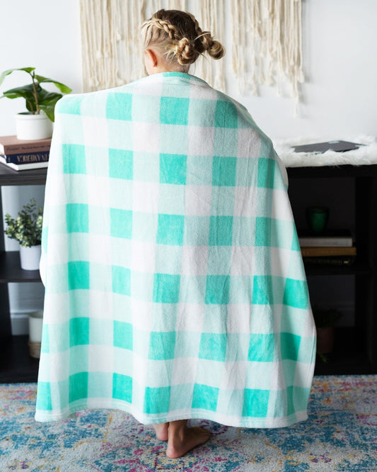Mint Check Travel Blanket - Bella Lia Boutique