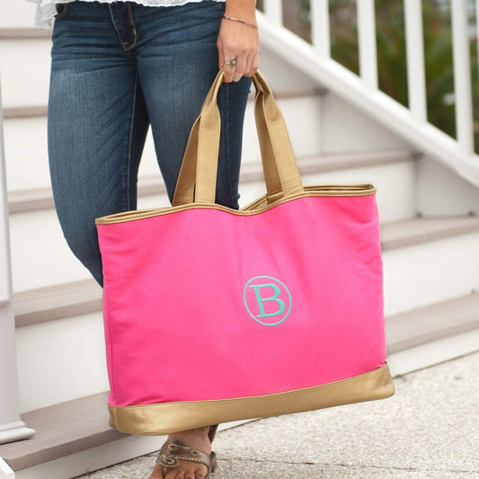 Personalized Hot Pink Cabana Tote - Bella Lia Boutique
