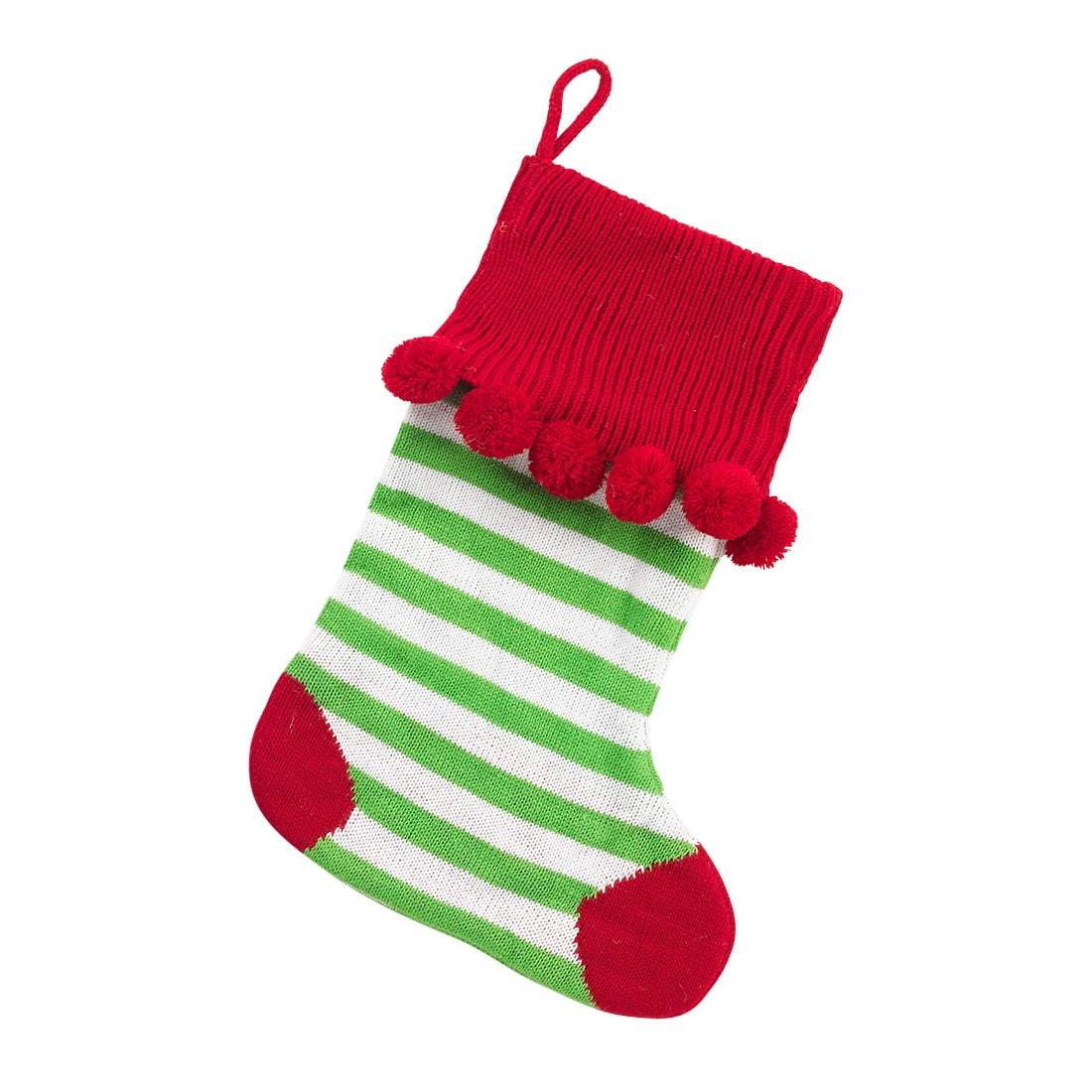 Green Stripe Pom-Pom Knit Stocking - Bella Lia Boutique