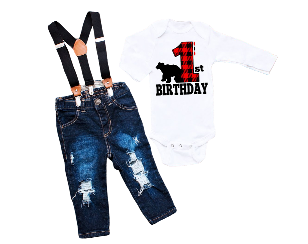 Plaid Bear Birthday Infant One-Piece - Bella Lia Boutique