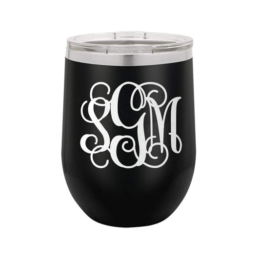 Vine Monogram Black 12oz Insulated Tumbler - Bella Lia Boutique