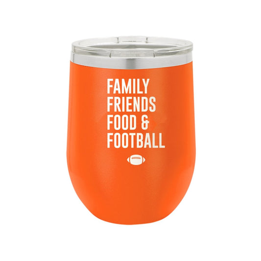 Family, Friends, Food, & Football Orange 12oz Insulated Tumbler - Bella Lia Boutique