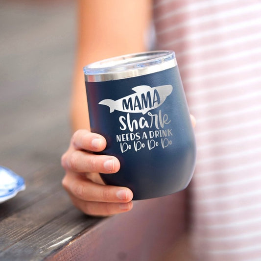Mama Shark Navy 12oz Insulated Tumbler - Bella Lia Boutique