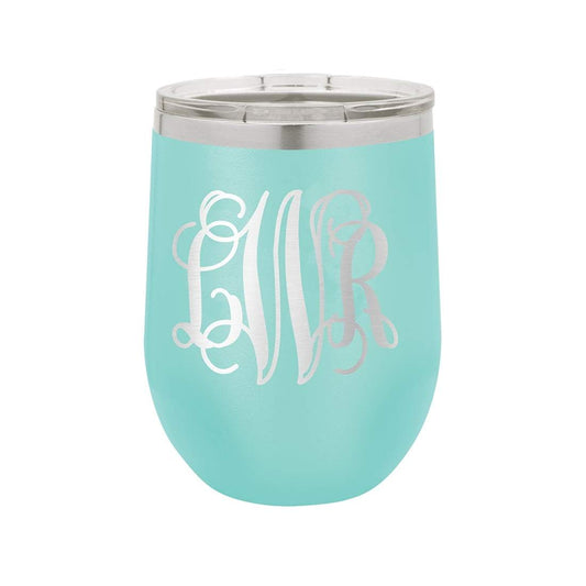 Vine Monogram Teal 12oz Insulated Tumbler - Bella Lia Boutique