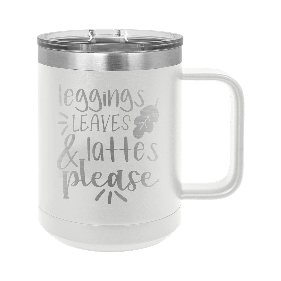 Leggings, Leaves, & Lattes White 15oz Insulated Mug - Bella Lia Boutique