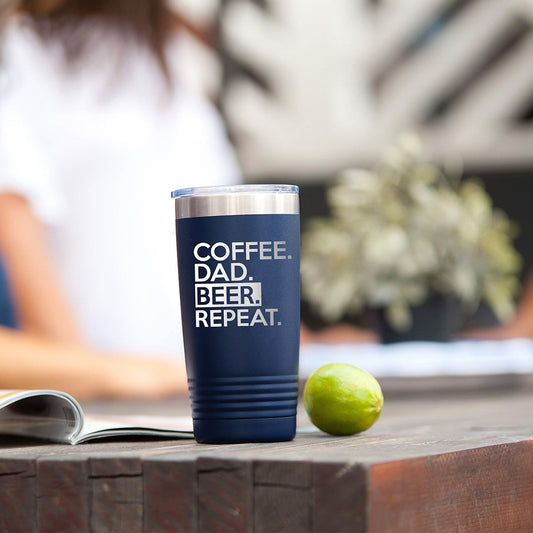 Coffee. Dad. Beer. Repeat. Navy 20oz Insulated Tumbler - Bella Lia Boutique