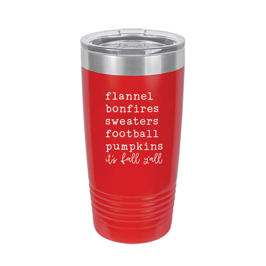 It's Fall Y'all Red 20oz Insulated Tumbler - Bella Lia Boutique