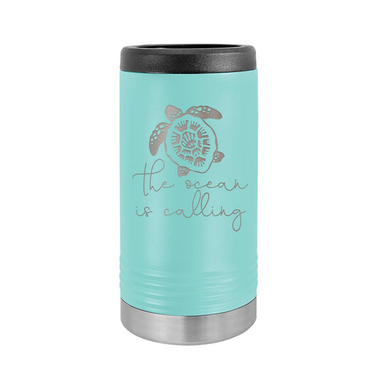 The Ocean is Calling Teal Slim Can Beverage Holder - Bella Lia Boutique